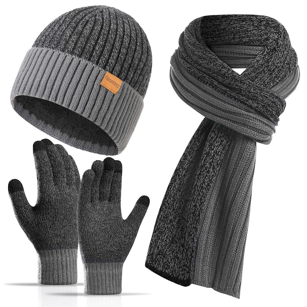 7975 3 PCS 's Winter Hat Scarf Gloves Set, Warm Knit Beanie Thermal Long